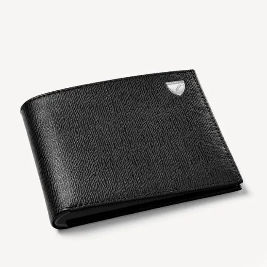8 Card Billfold Wallet Black Saffiano and Smooth Black Men Aspinal Of London Billfold Wallets