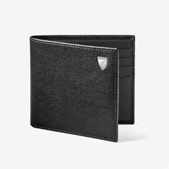 8 Card Billfold Wallet Black Saffiano and Smooth Black Men Aspinal Of London Billfold Wallets
