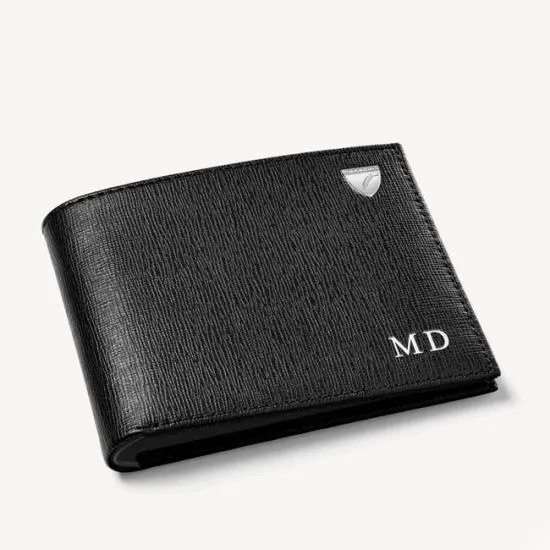 8 Card Billfold Wallet Black Saffiano and Smooth Black Men Aspinal Of London Billfold Wallets