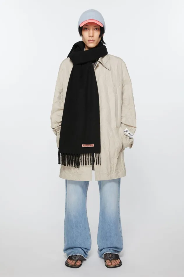 Acne Studios Cashmere Fringe Scarf 8211 Narrow Black Men Scarves