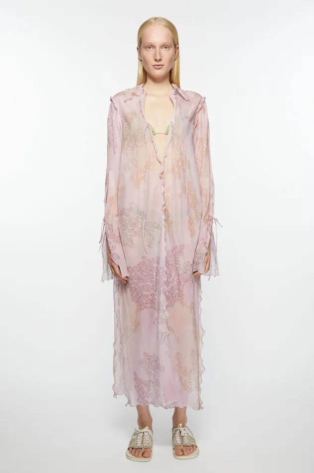 Acne Studios Chiffon Printed Dress Pink Women Dresses