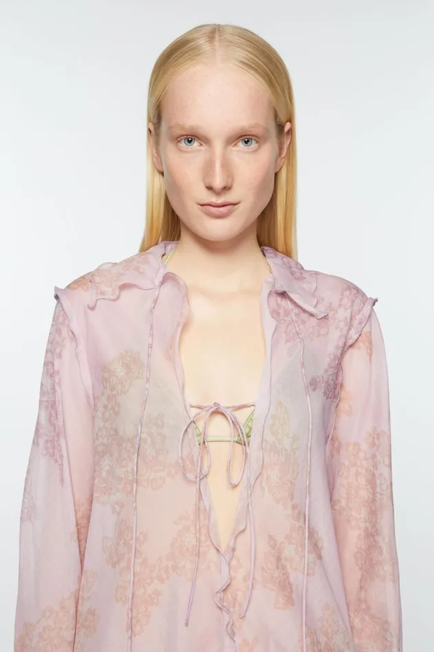 Acne Studios Chiffon Printed Dress Pink Women Dresses