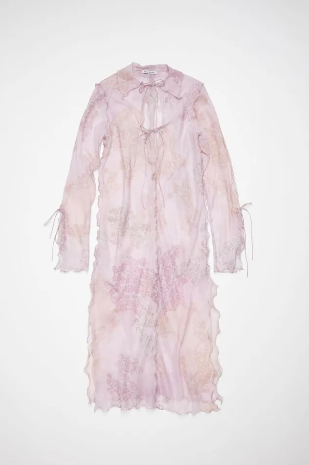 Acne Studios Chiffon Printed Dress Pink Women Dresses