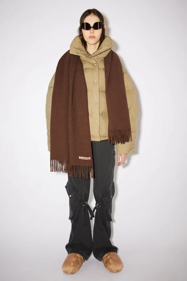 Acne Studios Fringe Wool Scarf 8211 Oversized Dark Rust Melange Women Scarves