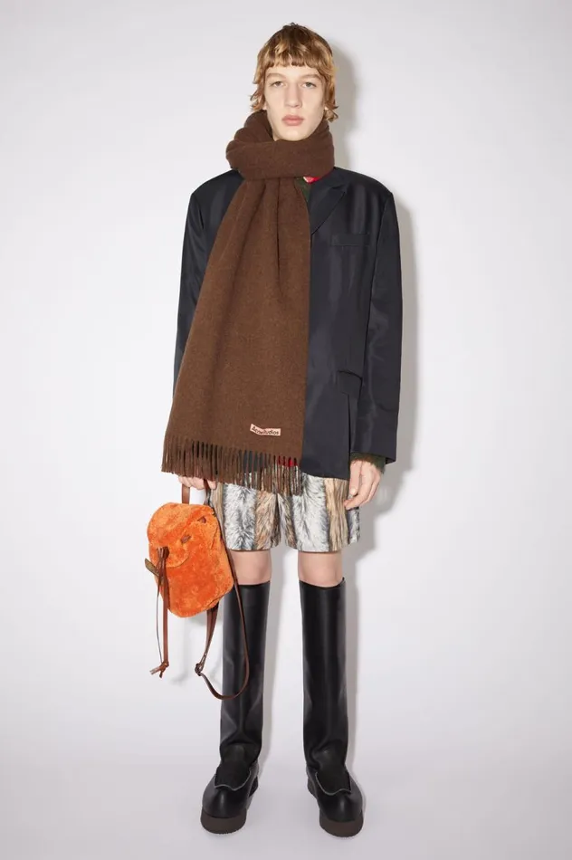 Acne Studios Fringe Wool Scarf 8211 Oversized Dark Rust Melange Women Scarves