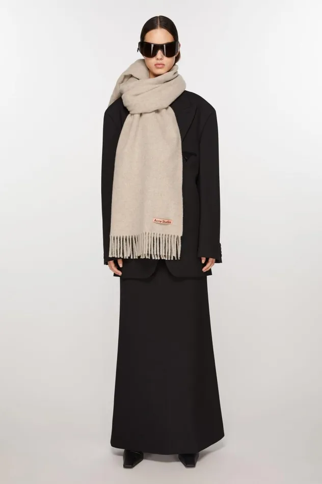 Acne Studios Fringe Wool Scarf 8211 Oversized Oatmeal Melange Women Scarves
