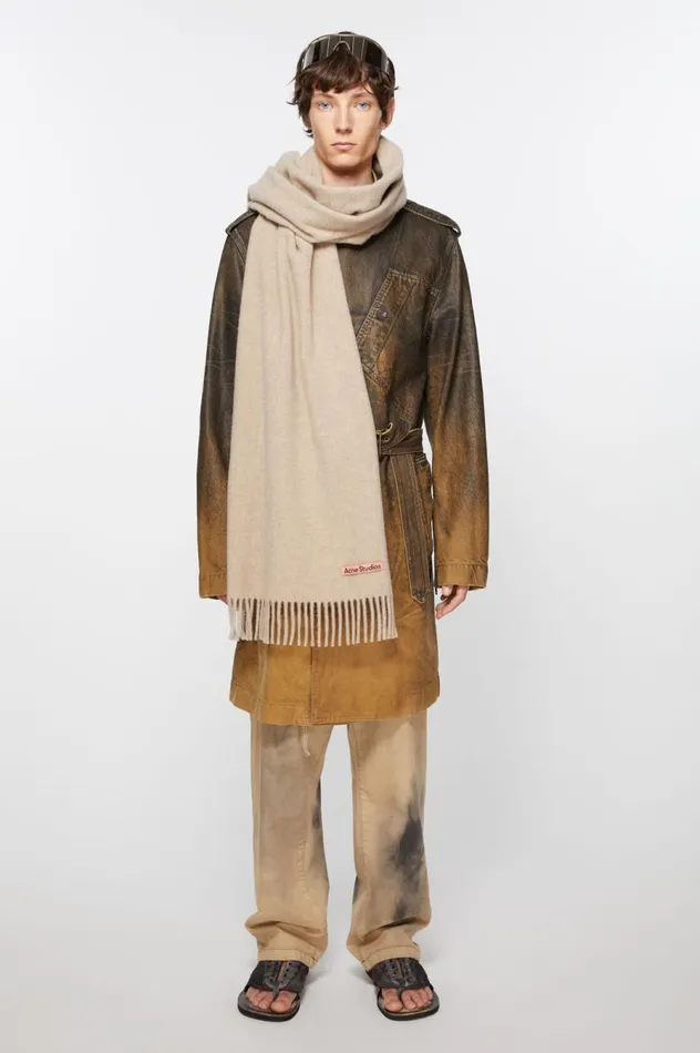 Acne Studios Fringe Wool Scarf 8211 Oversized Oatmeal Melange Women Scarves
