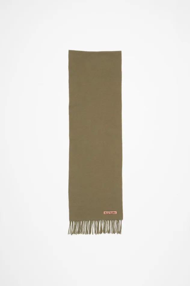 Acne Studios Fringe Wool Scarf 8211 Skinny Khaki Green Men Scarves