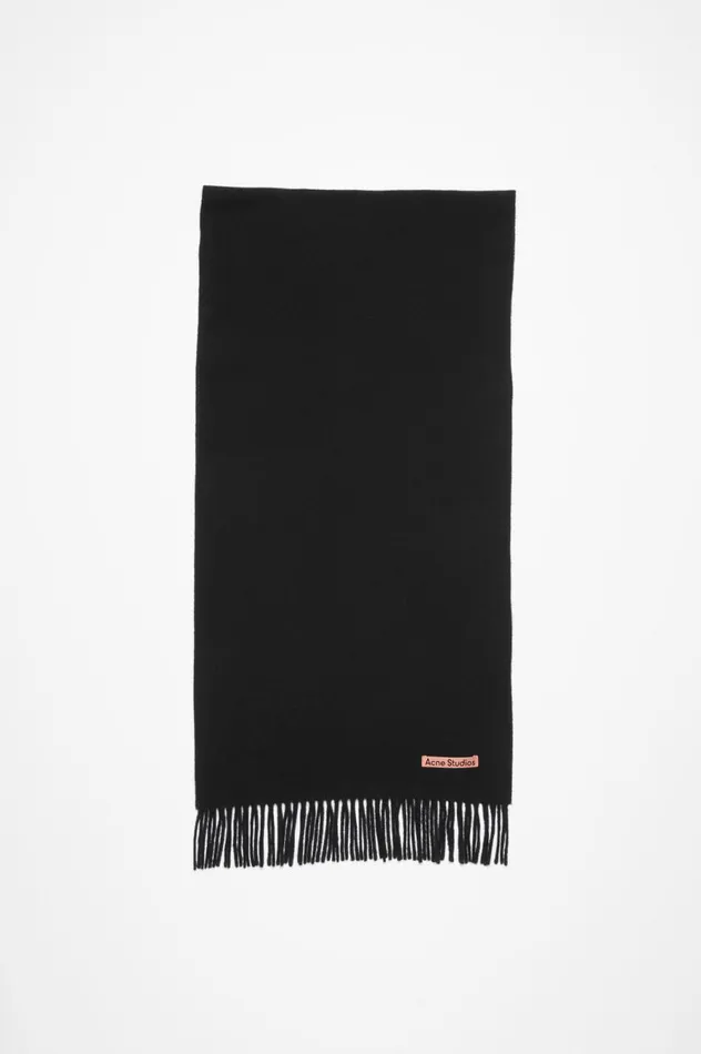 Acne Studios Fringe Wool Scarf Narrow Black Women Scarves