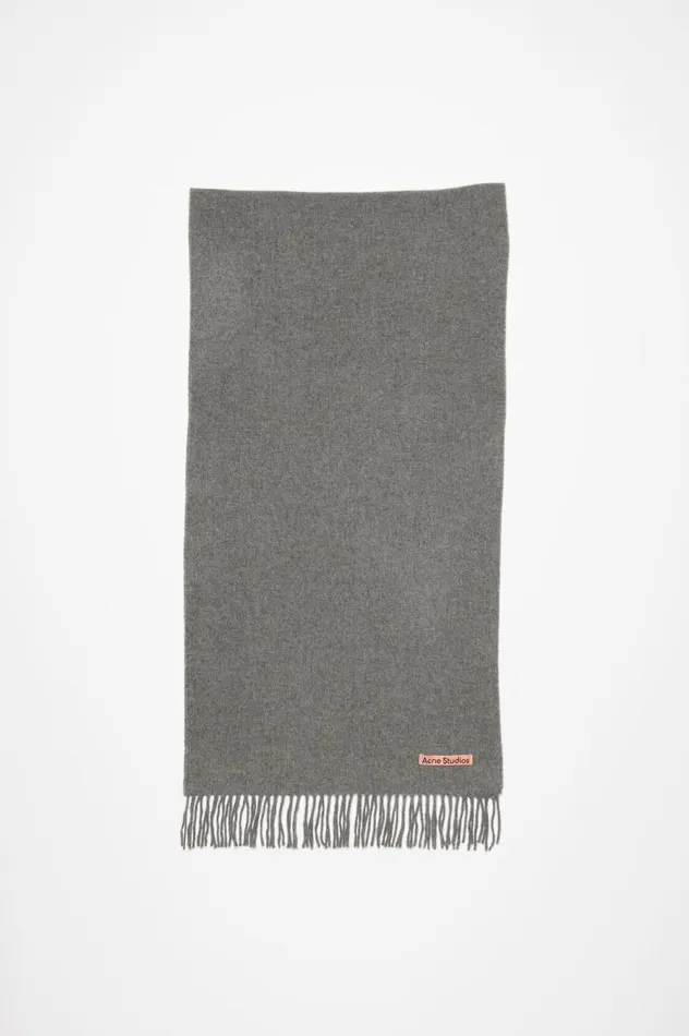 Acne Studios Fringe Wool Scarf Narrow Grey Melange Women Scarves