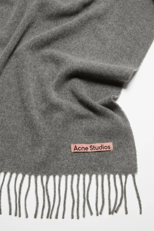 Acne Studios Fringe Wool Scarf Narrow Grey Melange Women Scarves