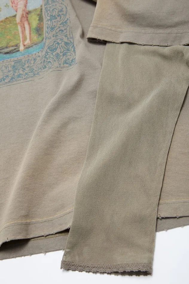 Acne Studios Layered Print Tshirt Mud Brown Women Tshirts