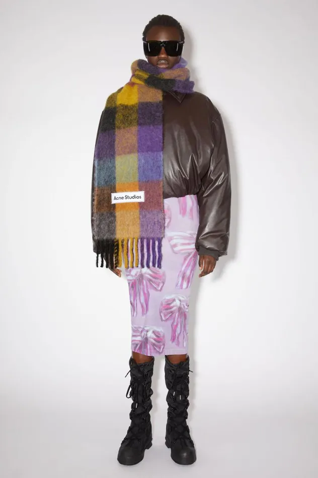 Acne Studios Mohair Checked Scarf Anthracite Greyyellowpurple Women Scarves