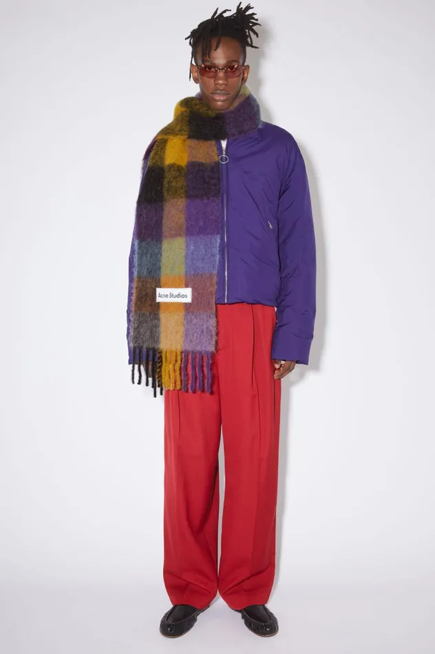 Acne Studios Mohair Checked Scarf Anthracite Greyyellowpurple Women Scarves