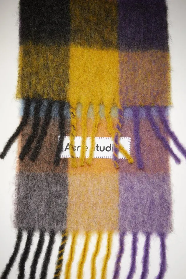 Acne Studios Mohair Checked Scarf Anthracite Greyyellowpurple Women Scarves
