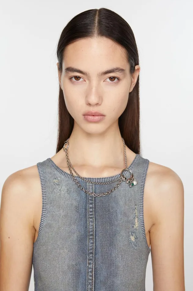 Acne Studios Multichain Charm Necklace Silvergreen Women Jewellery