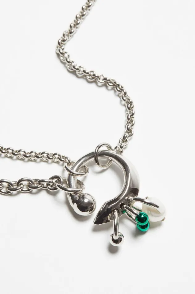 Acne Studios Multichain Charm Necklace Silvergreen Women Jewellery