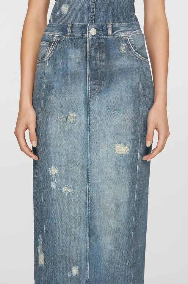 Acne Studios Rib Cotton Print Skirt Denim Blue Women Skirts