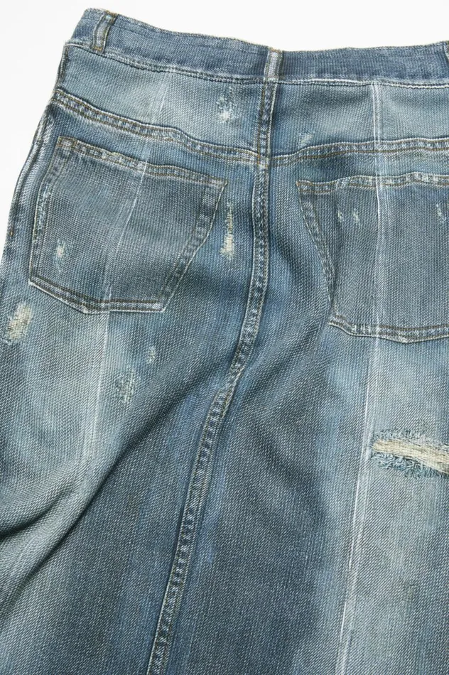 Acne Studios Rib Cotton Print Skirt Denim Blue Women Skirts