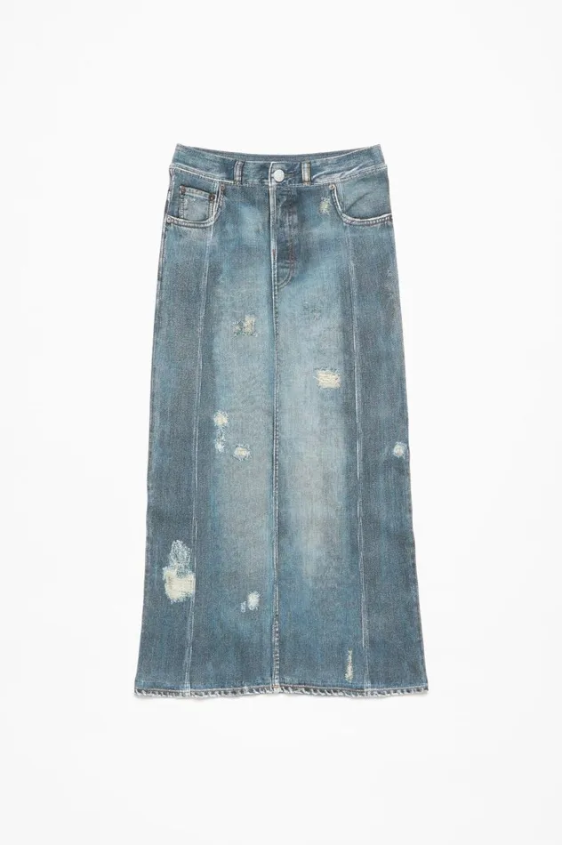 Acne Studios Rib Cotton Print Skirt Denim Blue Women Skirts