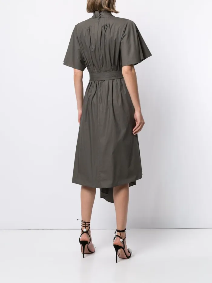 Adam Lippes Dresses and Jumpsuits Short Sleeve Asymmetrical Dress In Cotton Poplin Army Green 8211 Women