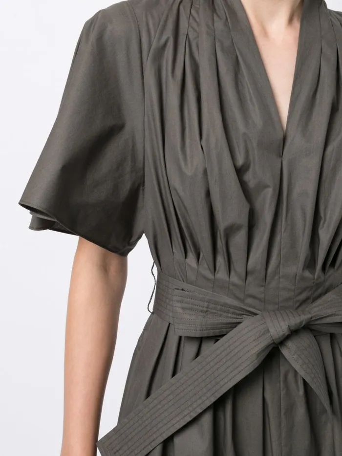 Adam Lippes Dresses and Jumpsuits Short Sleeve Asymmetrical Dress In Cotton Poplin Army Green 8211 Women