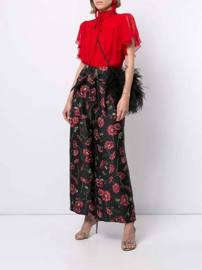 Adam Lippes Pants TieWaist WideLeg Pant In Jacquard Black Daisy 8211 Women