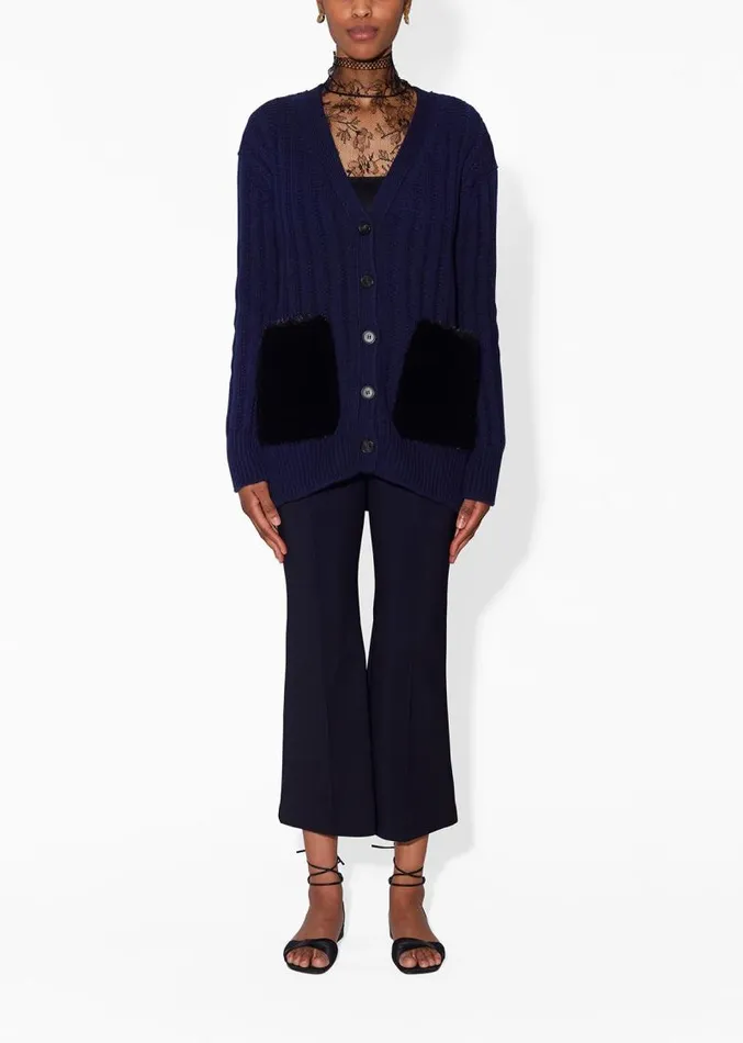 Adam Lippes Sweaters Cardigan In Wool Cashmere With Mink Pockets Navy Black 8211 Women Adam Lippes Sweaters Cardigan In Wool Cashmere With Mink Pockets Navy Black 8211 Women