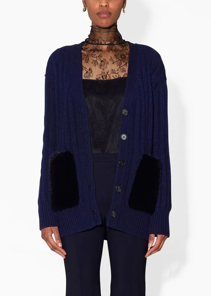 Adam Lippes Sweaters Cardigan In Wool Cashmere With Mink Pockets Navy Black 8211 Women