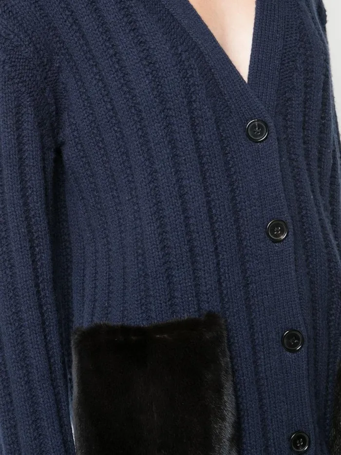 Adam Lippes Sweaters Cardigan In Wool Cashmere With Mink Pockets Navy Black 8211 Women