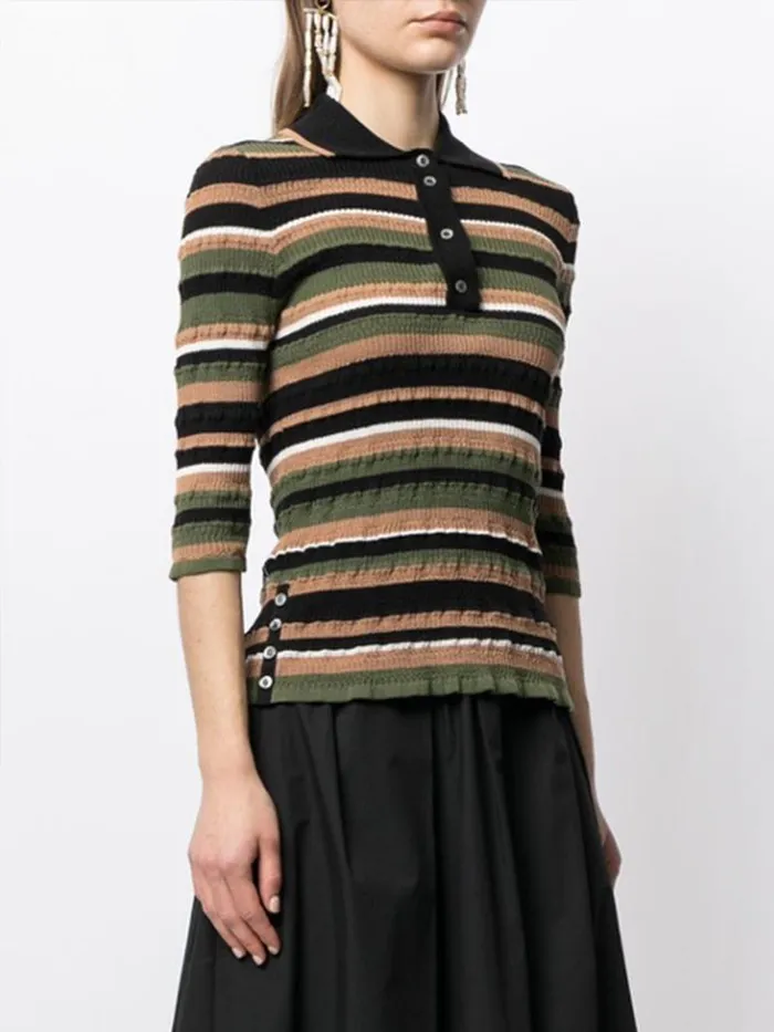 Adam Lippes Sweaters Short Sleeve Polo Sweater In Cotton Crepe Black Multi Stripe 8211 Women Adam Lippes Sweaters Short Sleeve Polo Sweater In Cotton Crepe Black Multi Stripe 8211 Women