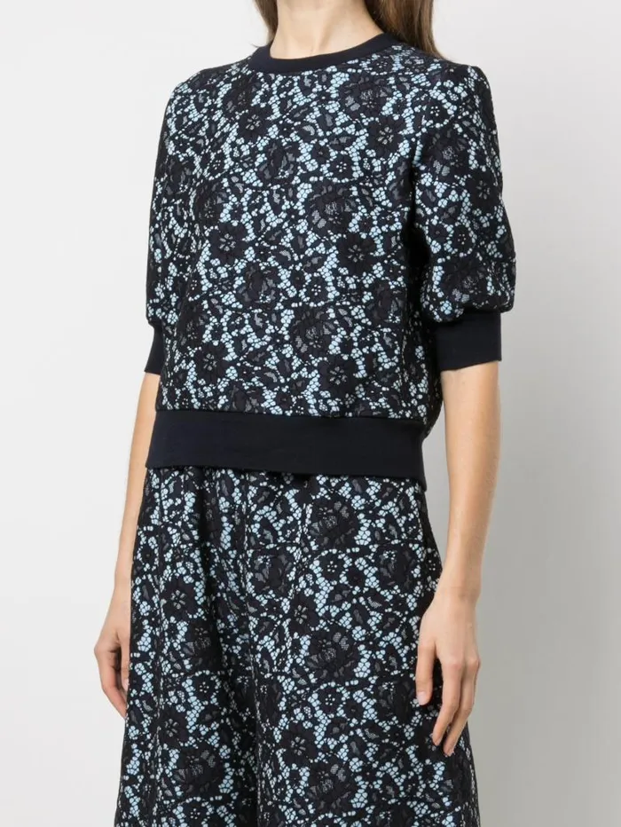 Adam Lippes Sweaters Short Sleeve Sweatshirt In Lace Bonded Jersey Navy Light Blue 8211 Women Adam Lippes Sweaters Short Sleeve Sweatshirt In Lace Bonded Jersey Navy Light Blue 8211 Women