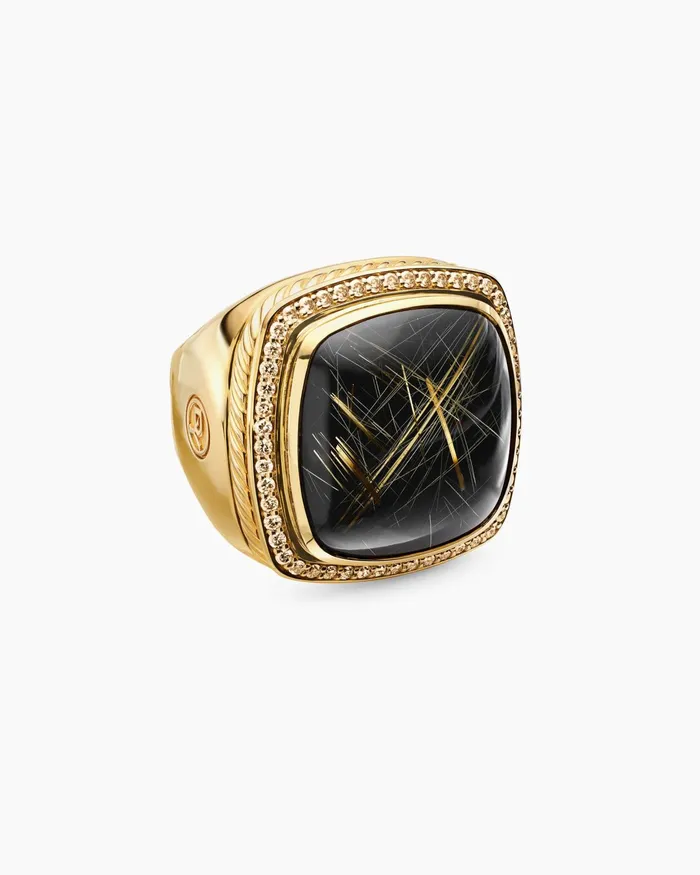 Albion Statement Ring In 18K Yellow Gold With Rutilated Quartz And Pav Cognac Diamonds 20mm Women David Yurman Statement