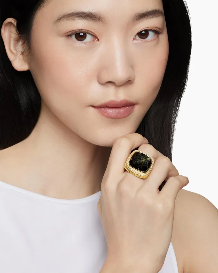 Albion Statement Ring In 18K Yellow Gold With Rutilated Quartz And Pav Cognac Diamonds 20mm Women David Yurman Statement Albion Statement Ring In 18K Yellow Gold With Rutilated Quartz And Pav Cognac Diamonds 20mm Women David Yurman Statement