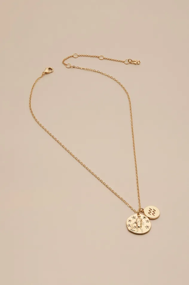 Aquarius Zodiac Necklace Gold Women Lucky Brand Jewelry