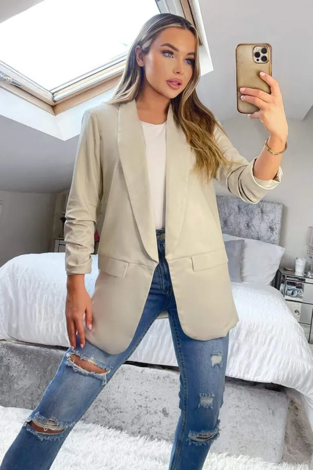 AX Paris Blazers Stone Ruched Sleeve Blazer
