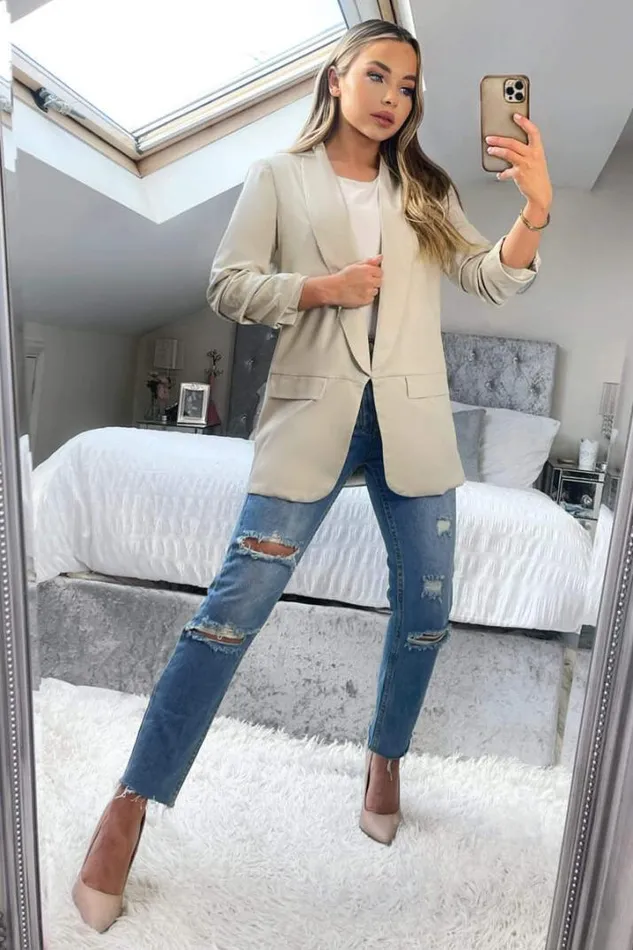 AX Paris Blazers Stone Ruched Sleeve Blazer