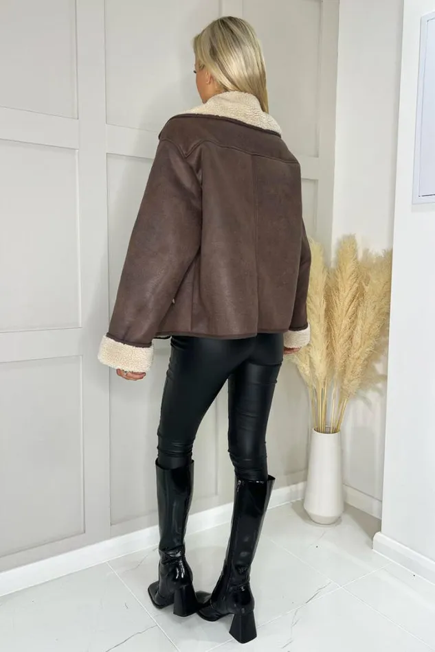 AX Paris Coats 038 Jackets Brown Faux Shearling Coat