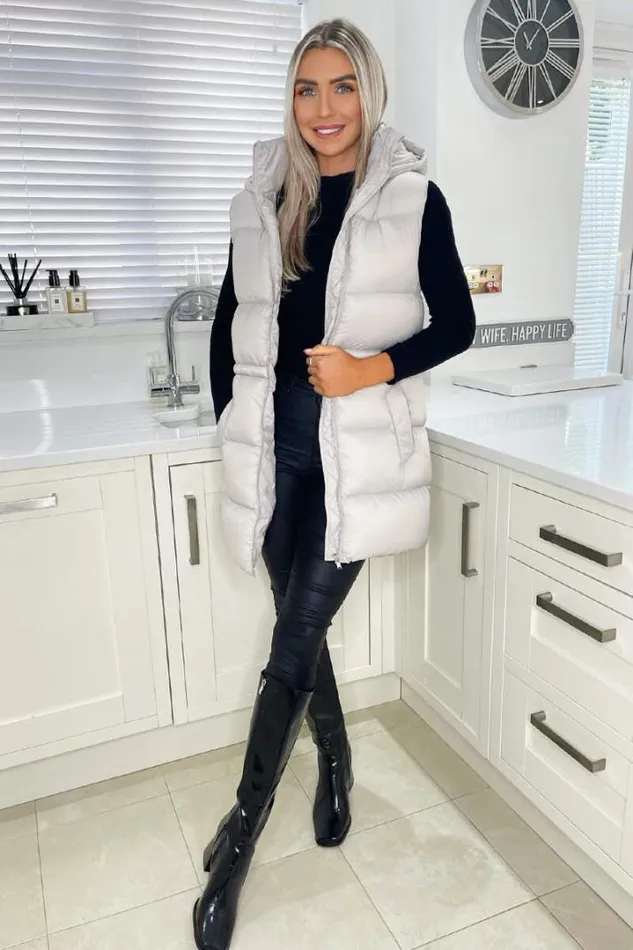 AX Paris Coats 038 Jackets Silver Drawstring Hooded Gilet