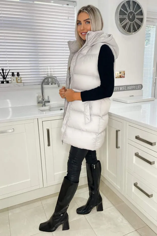 AX Paris Coats 038 Jackets Silver Drawstring Hooded Gilet