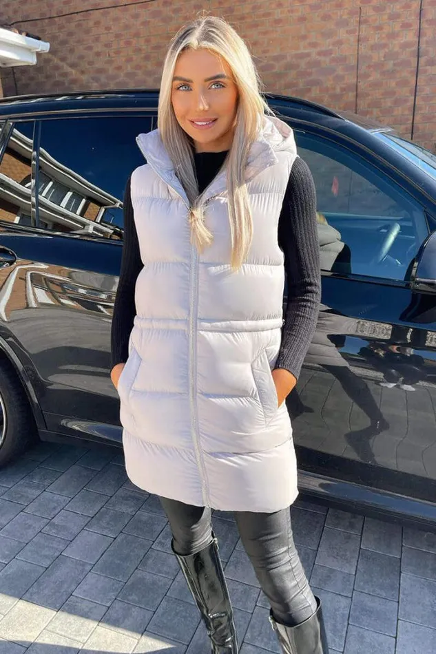 AX Paris Coats 038 Jackets Silver Drawstring Hooded Gilet