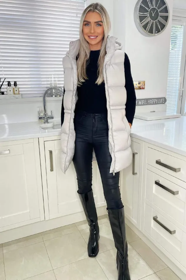AX Paris Coats 038 Jackets Silver Drawstring Hooded Gilet