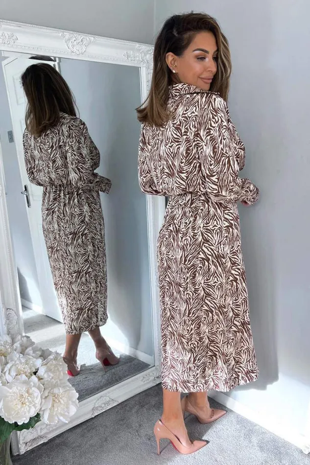 AX Paris Dresses Brown Animal Print Wrap Over Midi Dress