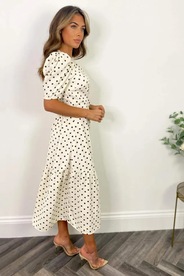 AX Paris Dresses Cream And Brown Polka Dot Midi Smock Dress