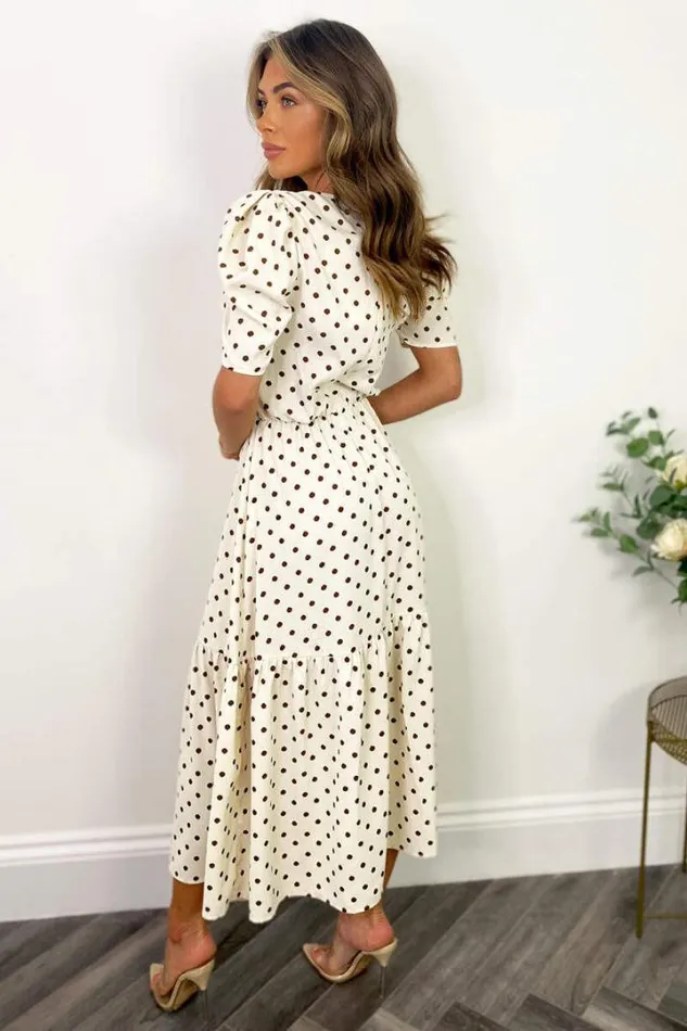 AX Paris Dresses Cream And Brown Polka Dot Midi Smock Dress