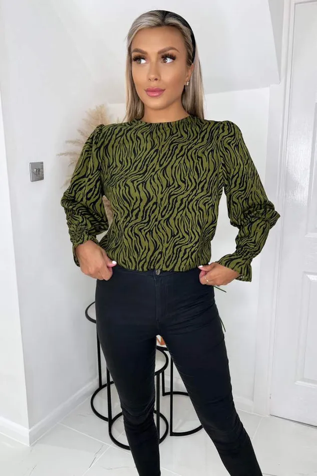 AX Paris Dresses Khaki Animal Print Long Sleeve Top