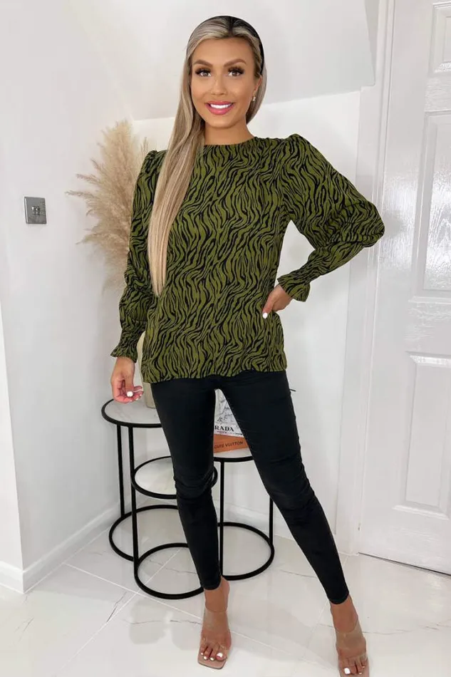 AX Paris Dresses Khaki Animal Print Long Sleeve Top