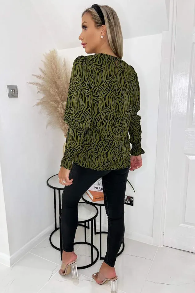 AX Paris Dresses Khaki Animal Print Long Sleeve Top