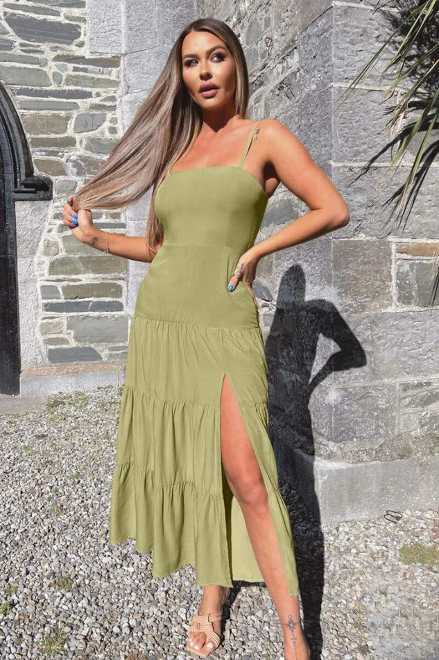 AX Paris Dresses Khaki Strappy Smock Midi Dress
