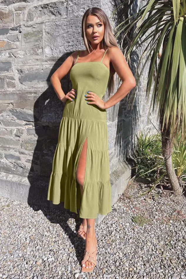 AX Paris Dresses Khaki Strappy Smock Midi Dress